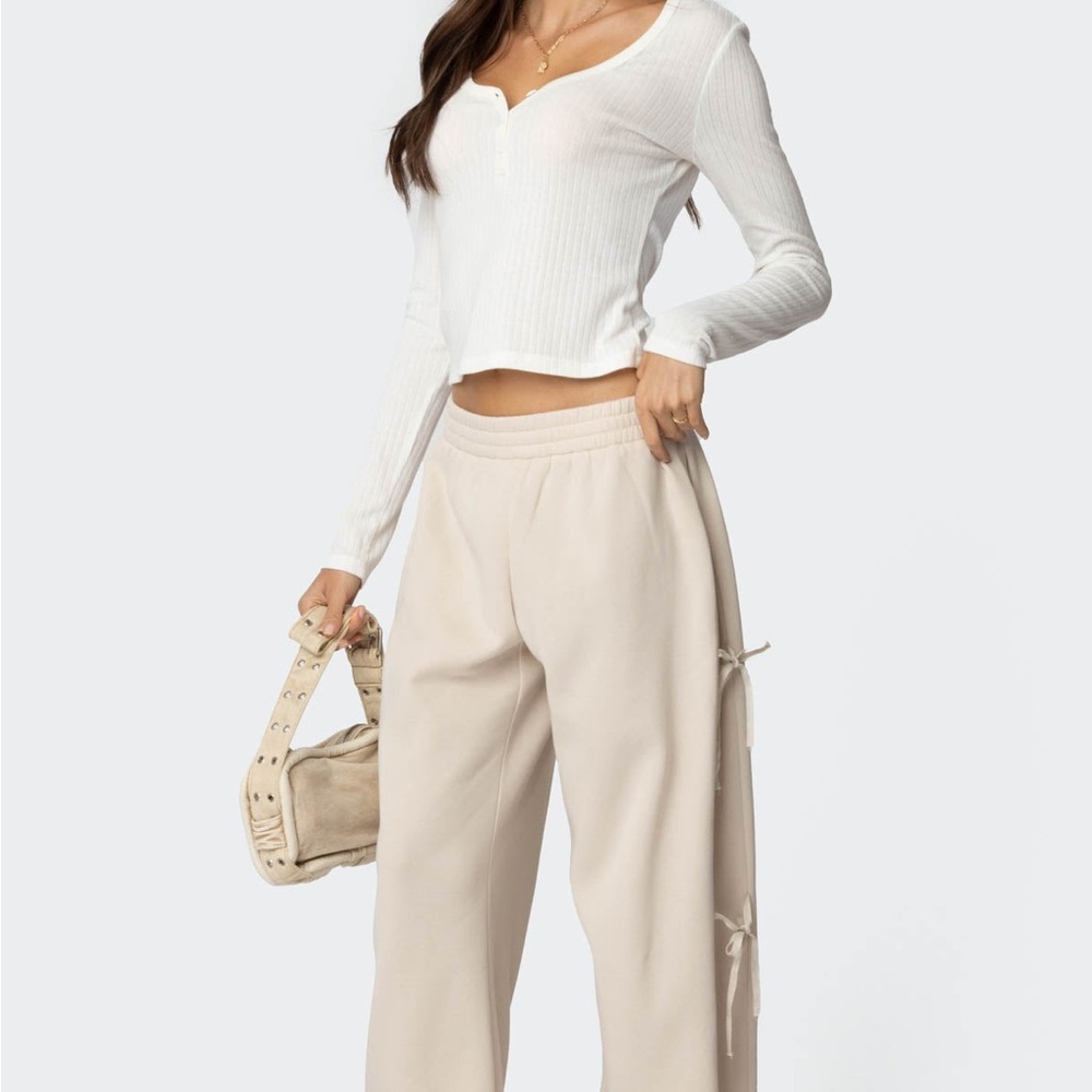 Edikted Cream Bow Track Pants